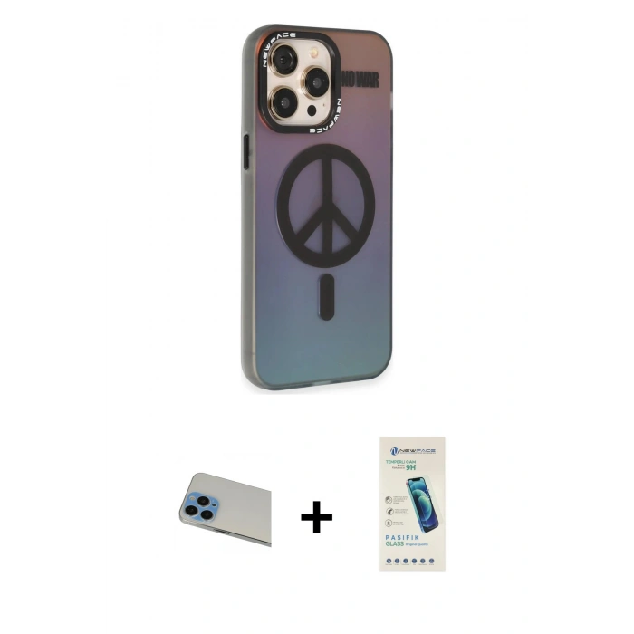 MARSİLYAN™- iPhone 13 Pro Max Kılıf Siluet Modern Koleksiyonu - Şeffaf Pasifik Cam Ekran Koruyucu + Rainbow Kamera Lens Koruma Cam - MI