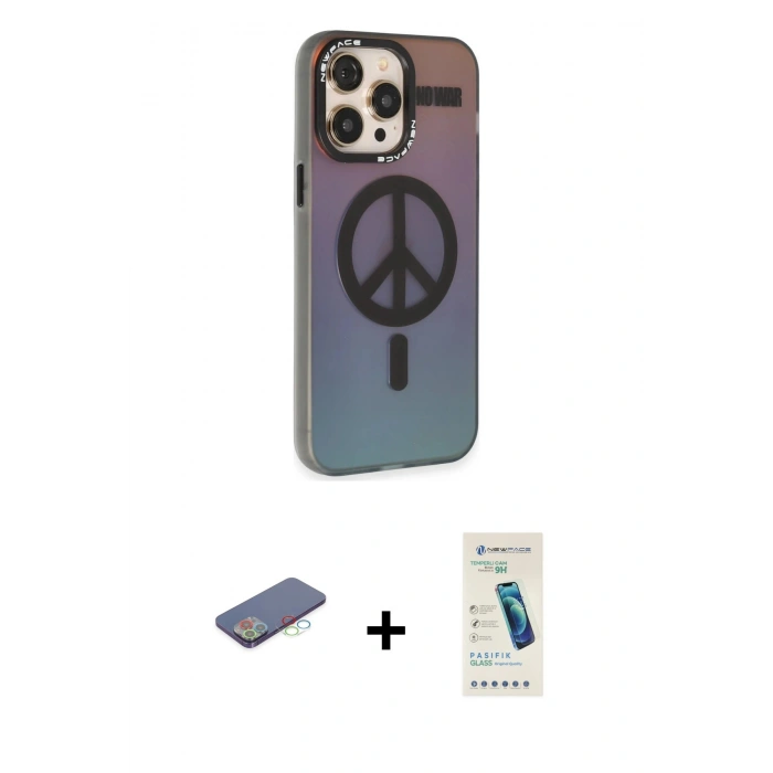 MARSİLYAN™- iPhone 13 Pro Max Kılıf Siluet Modern Koleksiyonu - Şeffaf Pasifik Cam Ekran Koruyucu + Renkli Kamera Lens Koruma Cam - MI