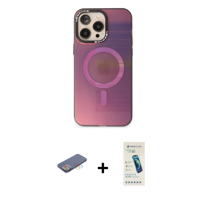 MARSİLYAN™- iPhone 13 Pro Max Kılıf Siluet Modern Koleksiyonu - Şeffaf Pasifik Cam Ekran Koruyucu + Renkli Kamera Lens Koruma Cam - MI