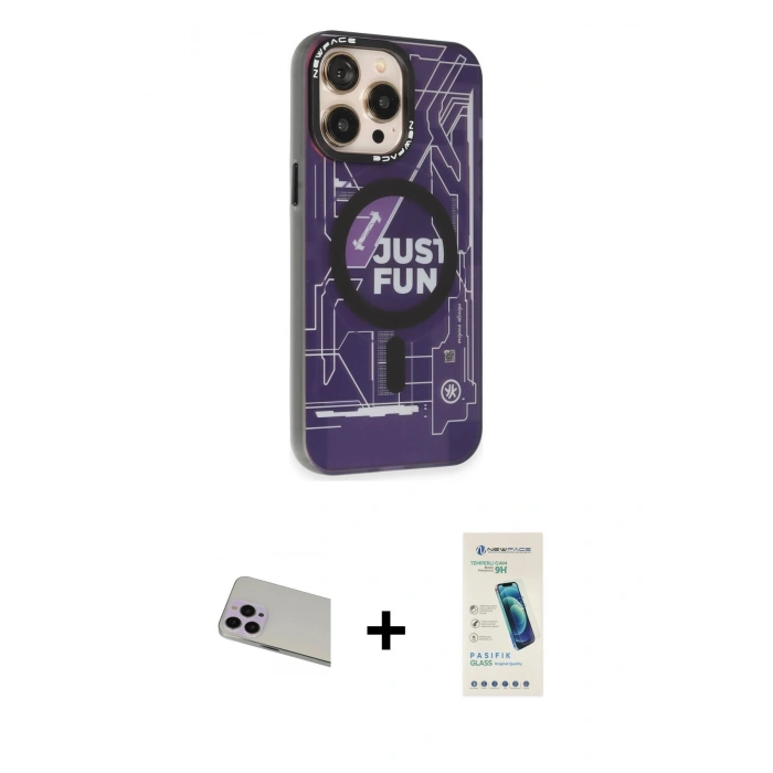 MARSİLYAN™- iPhone 13 Pro Max Kılıf Siluet Modern Koleksiyonu - Şeffaf Pasifik Cam Ekran Koruyucu + Rainbow Kamera Lens Koruma Cam - MR