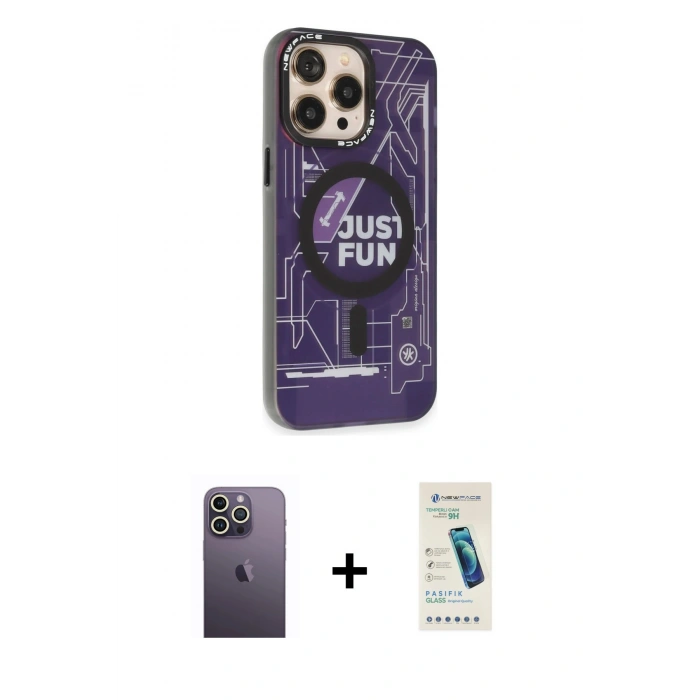 MARSİLYAN™- iPhone 13 Pro Max Kılıf Siluet Modern Koleksiyonu - Şeffaf Pasifik Cam Ekran Koruyucu + Neon Fosforlu Kamera Lens - BZ