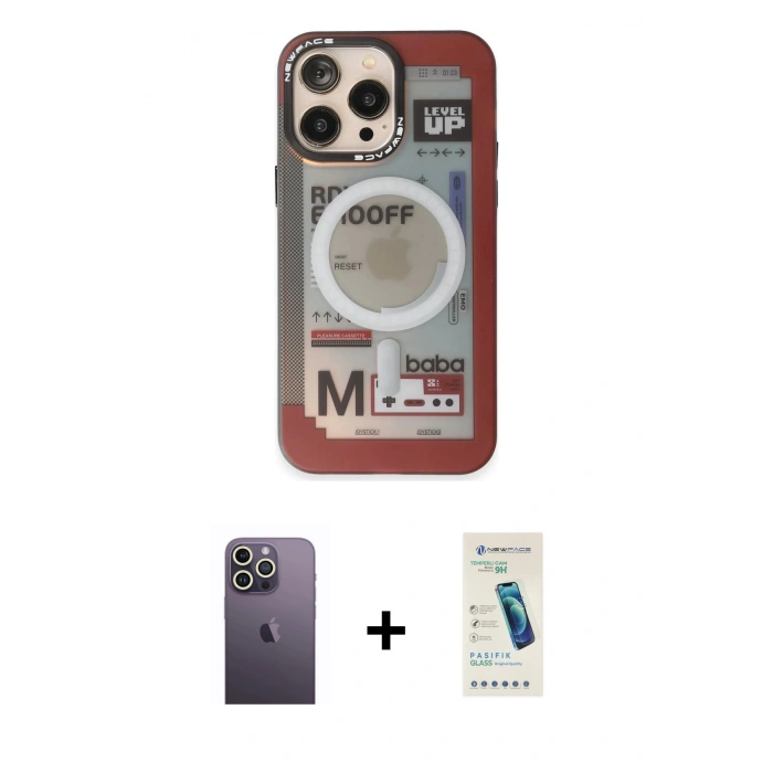 MARSİLYAN™- iPhone 13 Pro Max Kılıf Siluet Modern Koleksiyonu - Şeffaf Pasifik Cam Ekran Koruyucu + Neon Fosforlu Kamera Lens - BZ