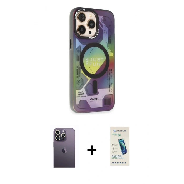 MARSİLYAN™- iPhone 13 Pro Max Kılıf Siluet Modern Koleksiyonu - Şeffaf Pasifik Cam Ekran Koruyucu + Neon Fosforlu Kamera Lens - BZ