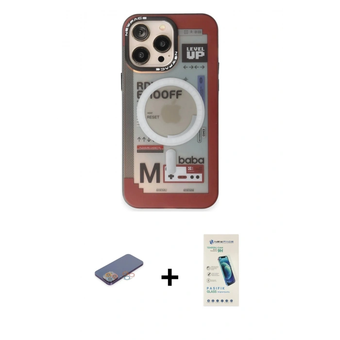 MARSİLYAN™- iPhone 13 Pro Max Kılıf Siluet Modern Koleksiyonu - Şeffaf Pasifik Cam Ekran Koruyucu + Renkli Kamera Lens Koruma Cam - PE