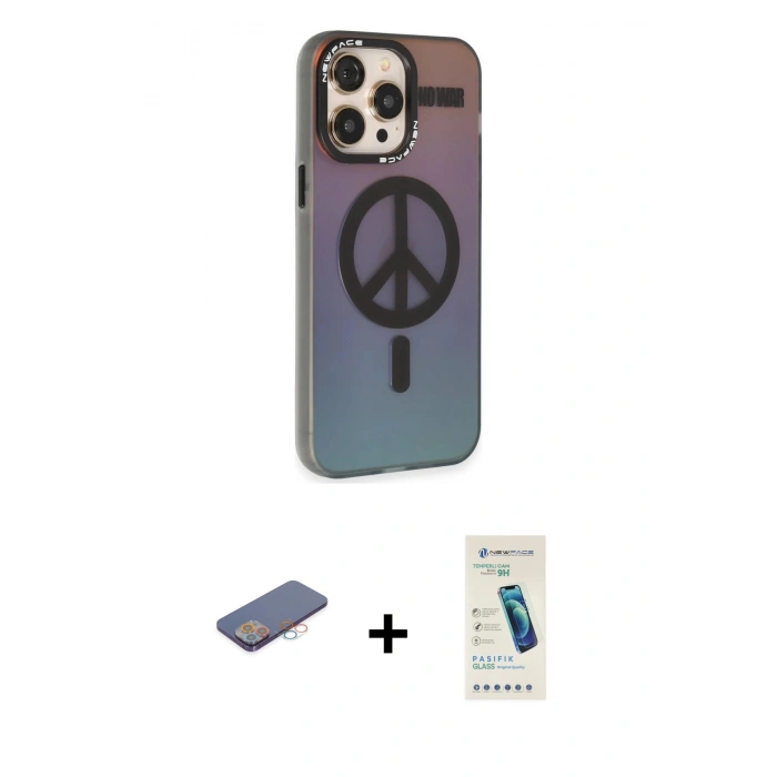 MARSİLYAN™- iPhone 13 Pro Max Kılıf Siluet Modern Koleksiyonu - Şeffaf Pasifik Cam Ekran Koruyucu + Renkli Kamera Lens Koruma Cam - PE