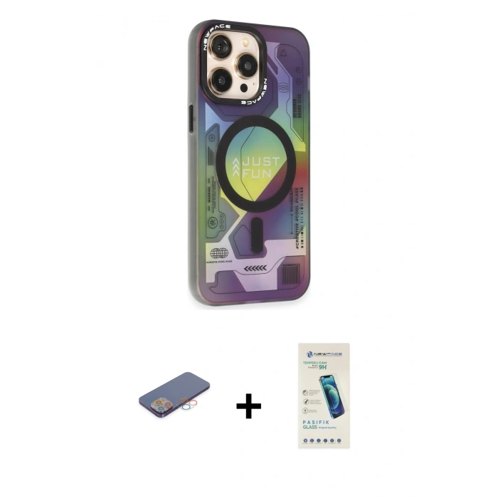 MARSİLYAN™- iPhone 13 Pro Max Kılıf Siluet Modern Koleksiyonu - Şeffaf Pasifik Cam Ekran Koruyucu + Renkli Kamera Lens Koruma Cam - PE