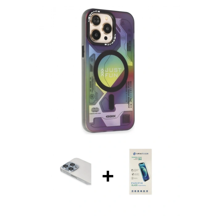 MARSİLYAN™- iPhone 13 Pro Max Kılıf Siluet Modern Koleksiyonu - Şeffaf Pasifik Cam Ekran Koruyucu + Pers Alüminyum Kamera Lens - SABE