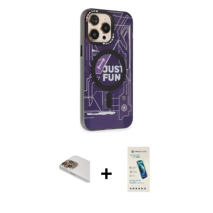 MARSİLYAN™- iPhone 13 Pro Max Kılıf Siluet Modern Koleksiyonu - Şeffaf Pasifik Cam Ekran Koruyucu + Pers Alüminyum Kamera Lens - GD
