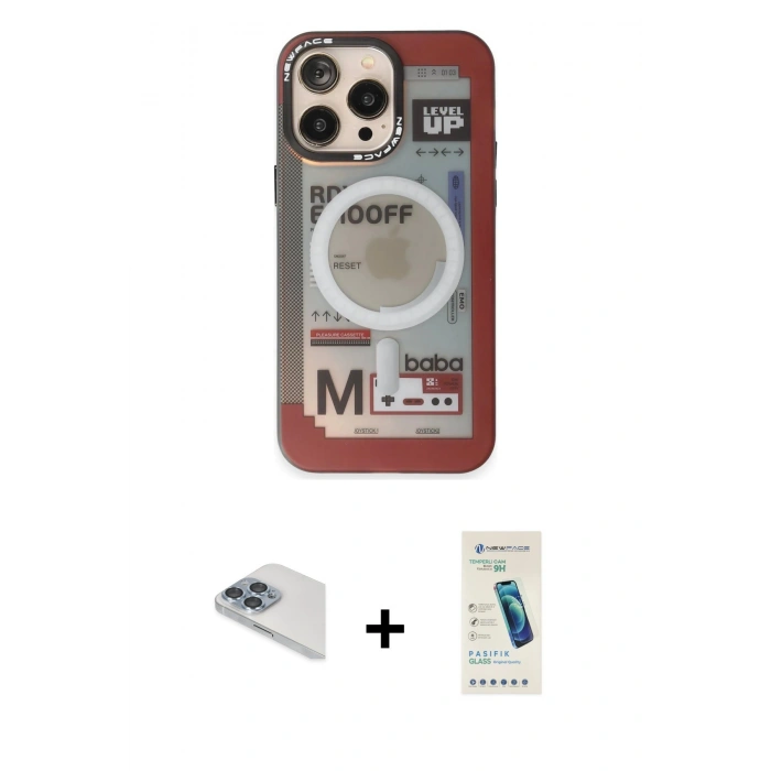 MARSİLYAN™- iPhone 13 Pro Max Kılıf Siluet Modern Koleksiyonu - Şeffaf Pasifik Cam Ekran Koruyucu + Pers Alüminyum Kamera Lens - SABE
