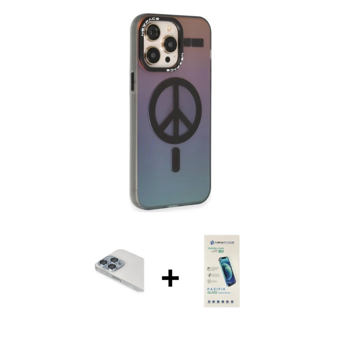 MARSİLYAN™- iPhone 13 Pro Max Kılıf Siluet Modern Koleksiyonu - Şeffaf Pasifik Cam Ekran Koruyucu + Pers Alüminyum Kamera Lens - SABE