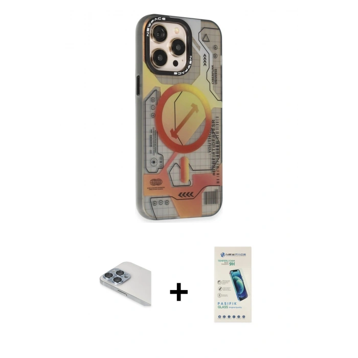 MARSİLYAN™- iPhone 13 Pro Max Kılıf Siluet Modern Koleksiyonu - Şeffaf Pasifik Cam Ekran Koruyucu + Pers Alüminyum Kamera Lens - SABE