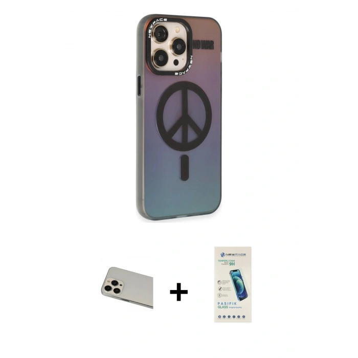 MARSİLYAN™- iPhone 13 Pro Max Kılıf Siluet Modern Koleksiyonu - Şeffaf Pasifik Cam Ekran Koruyucu + Rainbow Kamera Lens Koruma Cam - REGD