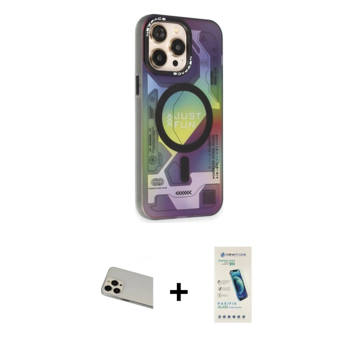 MARSİLYAN™- iPhone 13 Pro Max Kılıf Siluet Modern Koleksiyonu - Şeffaf Pasifik Cam Ekran Koruyucu + Rainbow Kamera Lens Koruma Cam - REGD