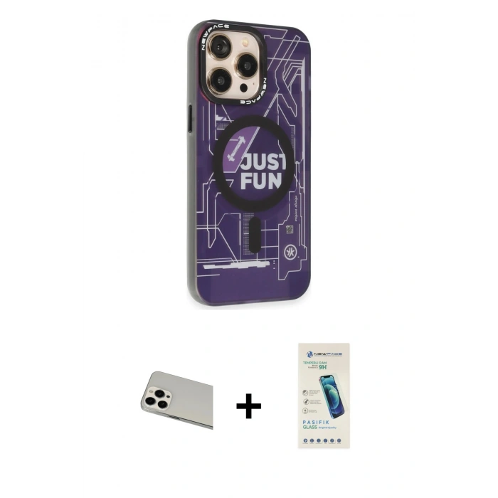 MARSİLYAN™- iPhone 13 Pro Max Kılıf Siluet Modern Koleksiyonu - Şeffaf Pasifik Cam Ekran Koruyucu + Rainbow Kamera Lens Koruma Cam - BZ