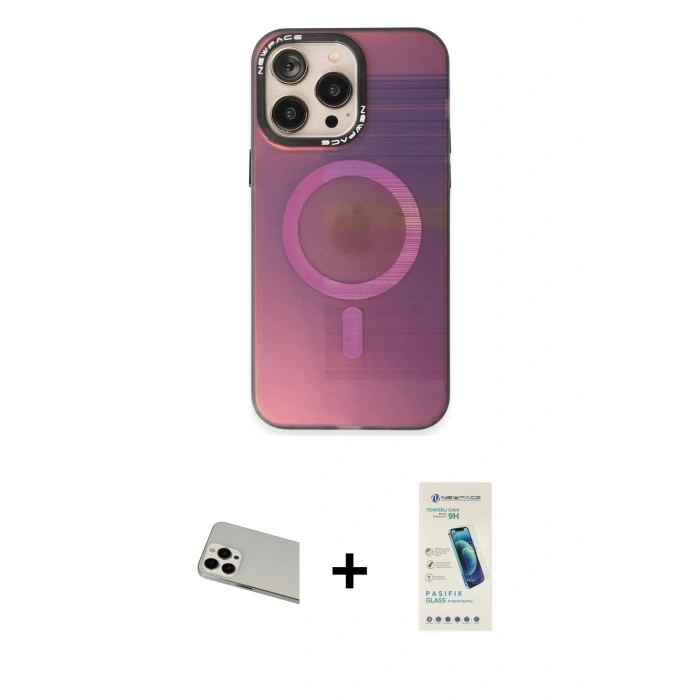MARSİLYAN™- iPhone 13 Pro Max Kılıf Siluet Modern Koleksiyonu - Şeffaf Pasifik Cam Ekran Koruyucu + Rainbow Kamera Lens Koruma Cam - BZ