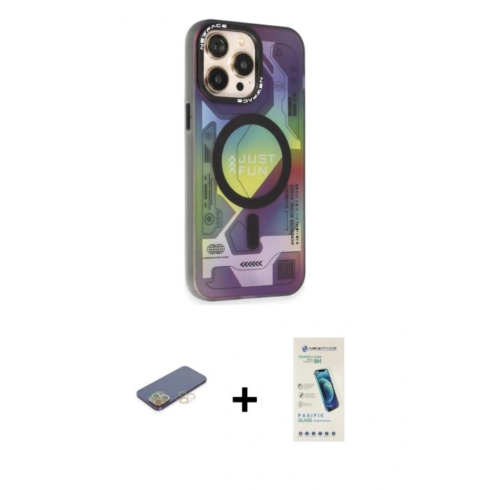 MARSİLYAN™- iPhone 13 Pro Max Kılıf Siluet Modern Koleksiyonu - Şeffaf Pasifik Cam Ekran Koruyucu + Renkli Kamera Lens Koruma Cam - SI