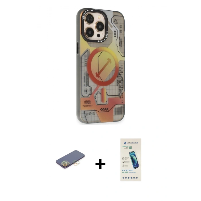 MARSİLYAN™- iPhone 13 Pro Max Kılıf Siluet Modern Koleksiyonu - Şeffaf Pasifik Cam Ekran Koruyucu + Renkli Kamera Lens Koruma Cam - SI