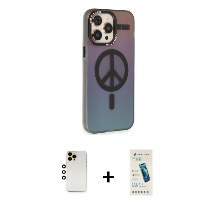 MARSİLYAN™- iPhone 13 Pro Max Kılıf Siluet Modern Koleksiyonu - Şeffaf Pasifik Cam Ekran Koruyucu + Shine Kamera Lens - GD