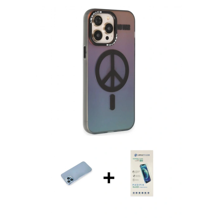 MARSİLYAN™- iPhone 13 Pro Max Kılıf Siluet Modern Koleksiyonu - Şeffaf Pasifik Cam Ekran Koruyucu + Shine Kamera Lens Koruma Cam - MI