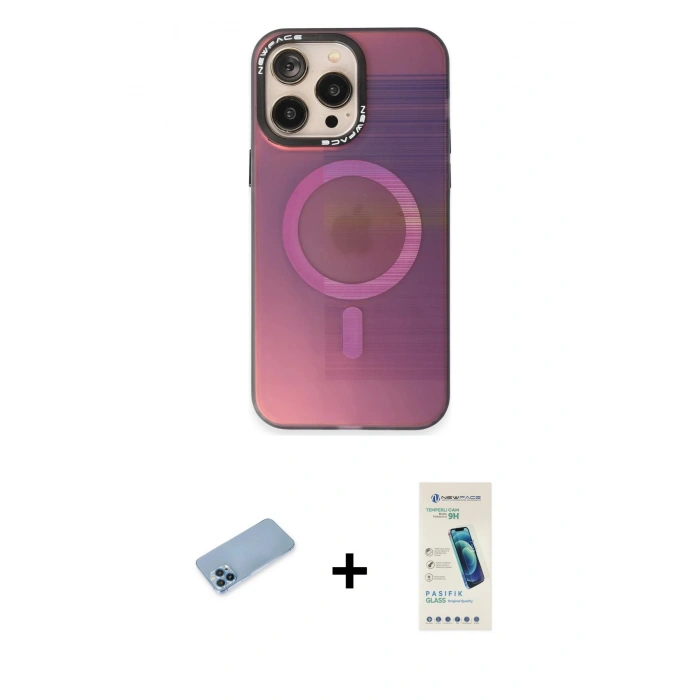 MARSİLYAN™- iPhone 13 Pro Max Kılıf Siluet Modern Koleksiyonu - Şeffaf Pasifik Cam Ekran Koruyucu + Shine Kamera Lens Koruma Cam - MI
