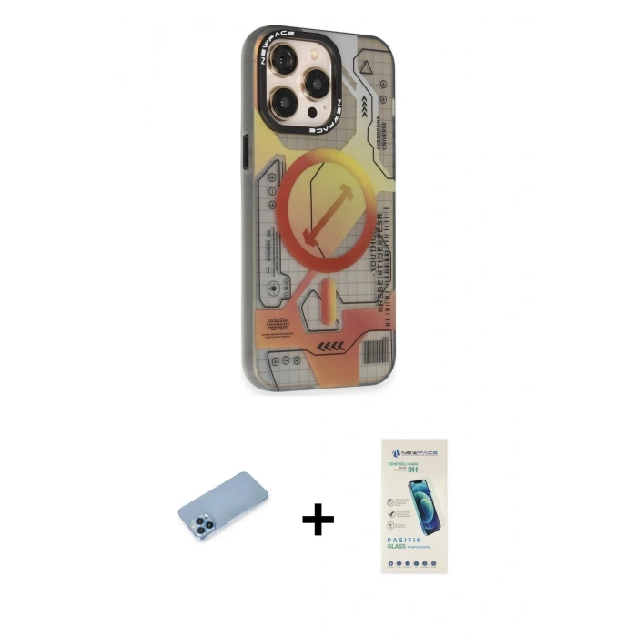 MARSİLYAN™- iPhone 13 Pro Max Kılıf Siluet Modern Koleksiyonu - Şeffaf Pasifik Cam Ekran Koruyucu + Shine Kamera Lens Koruma Cam - MI