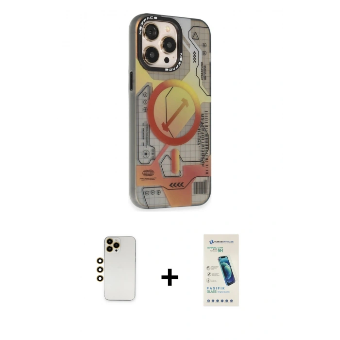 MARSİLYAN™- iPhone 13 Pro Max Kılıf Siluet Modern Koleksiyonu - Şeffaf Pasifik Cam Ekran Koruyucu + Shine Kamera Lens - GD