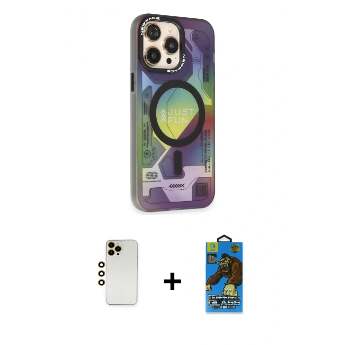 MARSİLYAN™- iPhone 13 Pro Max Kılıf Siluet Modern Koleksiyonu - Siyah 18D Cam Ekran Koruyucu + Shine Kamera Lens - GD
