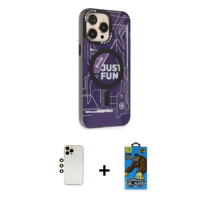 MARSİLYAN™- iPhone 13 Pro Max Kılıf Siluet Modern Koleksiyonu - Siyah 18D Cam Ekran Koruyucu + Shine Kamera Lens - GD