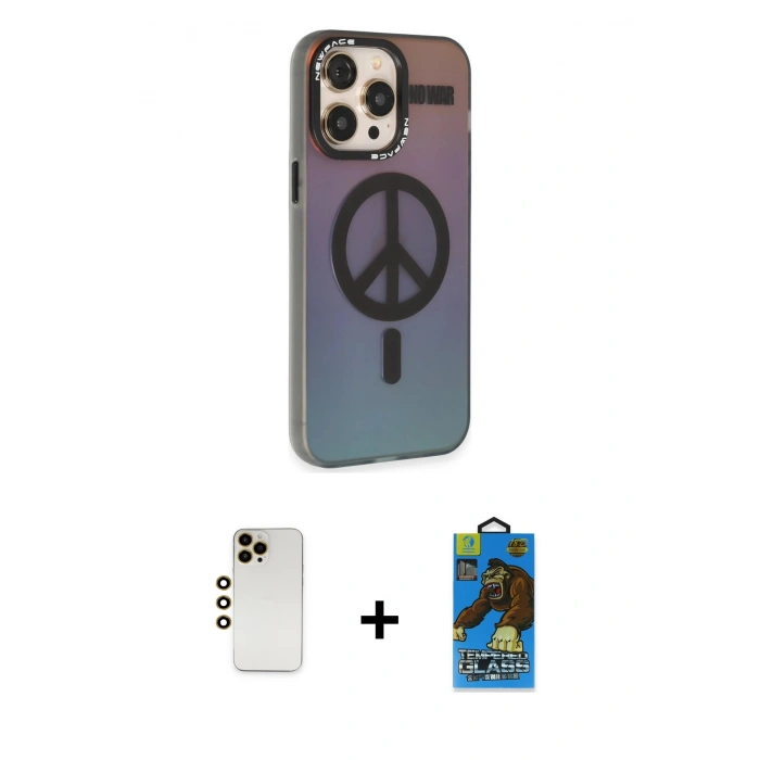 MARSİLYAN™- iPhone 13 Pro Max Kılıf Siluet Modern Koleksiyonu - Siyah 18D Cam Ekran Koruyucu + Shine Kamera Lens - GD