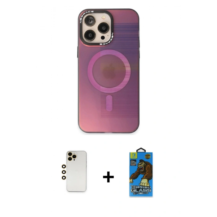 MARSİLYAN™- iPhone 13 Pro Max Kılıf Siluet Modern Koleksiyonu - Siyah 18D Cam Ekran Koruyucu + Shine Kamera Lens - GD