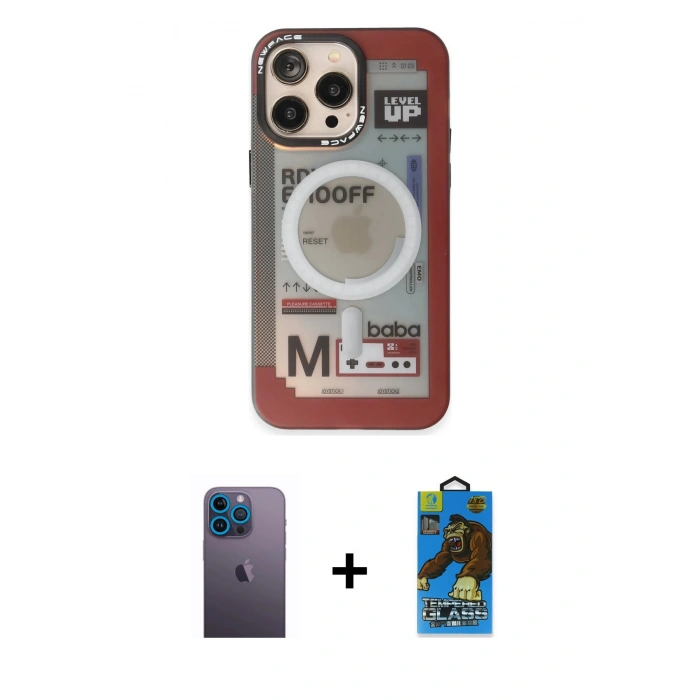 MARSİLYAN™- iPhone 13 Pro Max Kılıf Siluet Modern Koleksiyonu - Siyah 18D Cam Ekran Koruyucu + Neon Fosforlu Kamera Lens - MI