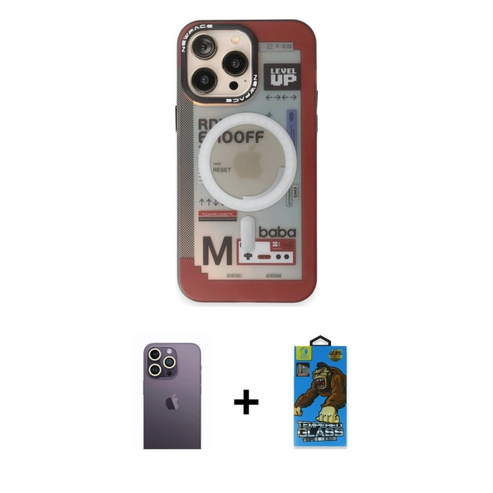 MARSİLYAN™- iPhone 13 Pro Max Kılıf Siluet Modern Koleksiyonu - Siyah 18D Cam Ekran Koruyucu + Neon Fosforlu Kamera Lens - BZ