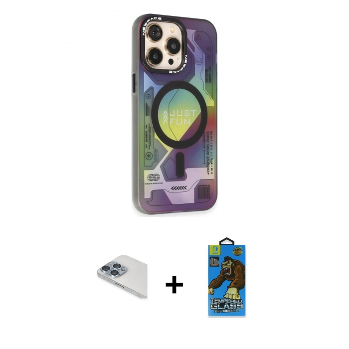 MARSİLYAN™- iPhone 13 Pro Max Kılıf Siluet Modern Koleksiyonu - Siyah 18D Cam Ekran Koruyucu + Pers Alüminyum Kamera Lens - SABE