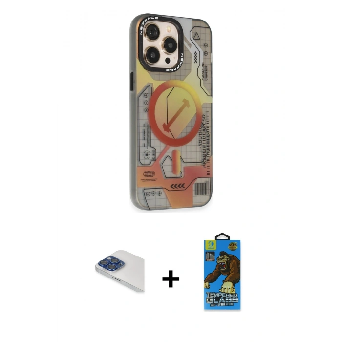 MARSİLYAN™- iPhone 13 Pro Max Kılıf Siluet Modern Koleksiyonu - Siyah 18D Cam Ekran Koruyucu + Pers Alüminyum Kamera Lens - LT