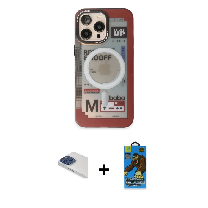 MARSİLYAN™- iPhone 13 Pro Max Kılıf Siluet Modern Koleksiyonu - Siyah 18D Cam Ekran Koruyucu + Pers Alüminyum Kamera Lens - LT