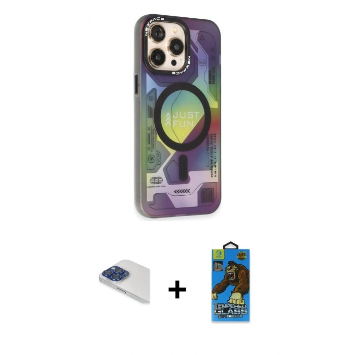 MARSİLYAN™- iPhone 13 Pro Max Kılıf Siluet Modern Koleksiyonu - Siyah 18D Cam Ekran Koruyucu + Pers Alüminyum Kamera Lens - LT