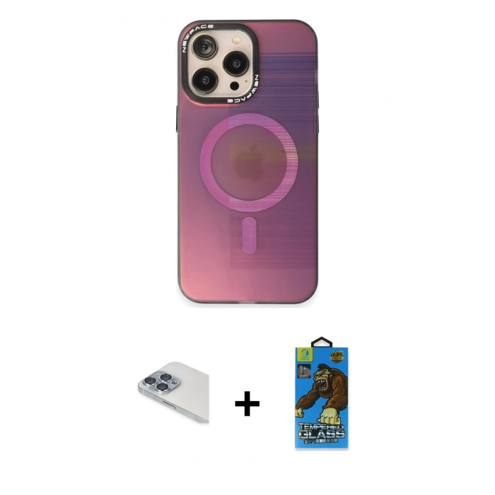 MARSİLYAN™- iPhone 13 Pro Max Kılıf Siluet Modern Koleksiyonu - Siyah 18D Cam Ekran Koruyucu + Pers Alüminyum Kamera Lens - SABE