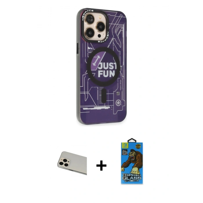 MARSİLYAN™- iPhone 13 Pro Max Kılıf Siluet Modern Koleksiyonu - Siyah 18D Cam Ekran Koruyucu + Rainbow Kamera Lens Koruma Cam - REGD