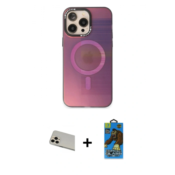 MARSİLYAN™- iPhone 13 Pro Max Kılıf Siluet Modern Koleksiyonu - Siyah 18D Cam Ekran Koruyucu + Rainbow Kamera Lens Koruma Cam - REGD