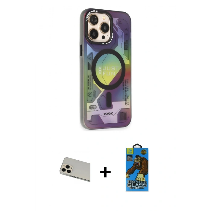 MARSİLYAN™- iPhone 13 Pro Max Kılıf Siluet Modern Koleksiyonu - Siyah 18D Cam Ekran Koruyucu + Rainbow Kamera Lens Koruma Cam - REGD