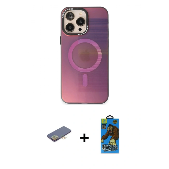 MARSİLYAN™- iPhone 13 Pro Max Kılıf Siluet Modern Koleksiyonu - Siyah 18D Cam Ekran Koruyucu + Renkli Kamera Lens Koruma Cam - SI