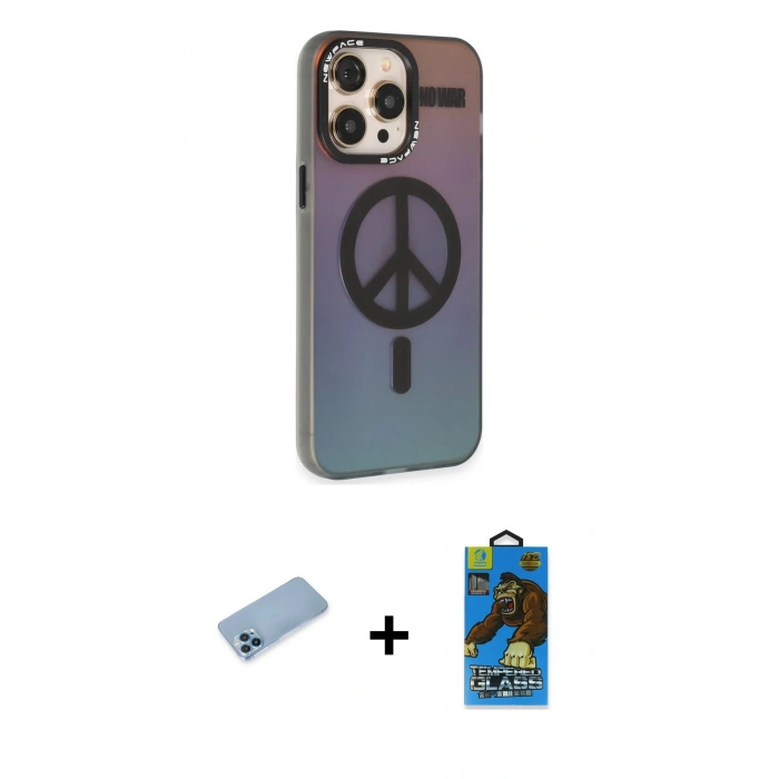MARSİLYAN™- iPhone 13 Pro Max Kılıf Siluet Modern Koleksiyonu - Siyah 18D Cam Ekran Koruyucu + Shine Kamera Lens Koruma Cam - MI