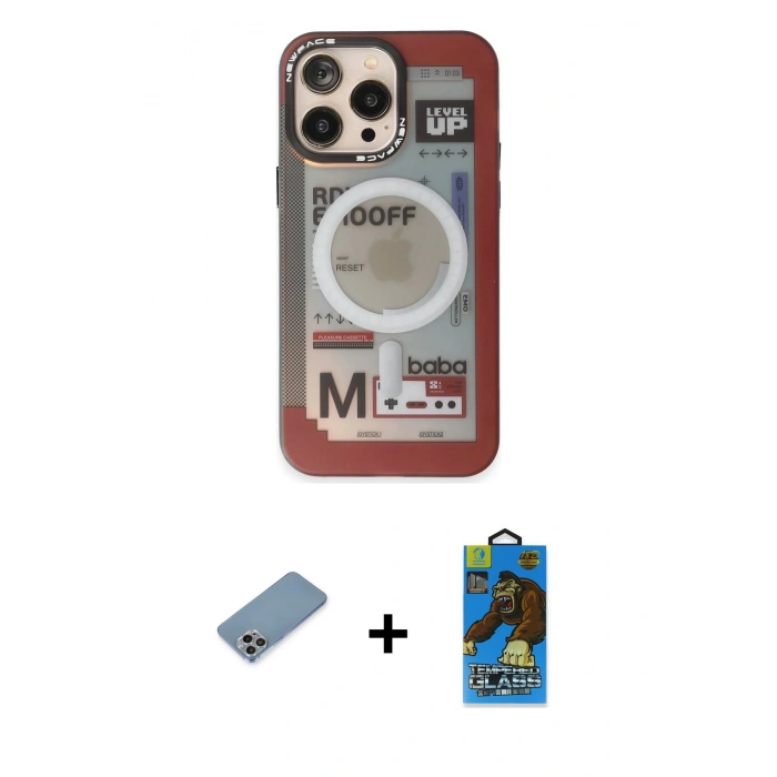 MARSİLYAN™- iPhone 13 Pro Max Kılıf Siluet Modern Koleksiyonu - Siyah 18D Cam Ekran Koruyucu + Shine Kamera Lens Koruma Cam - GI