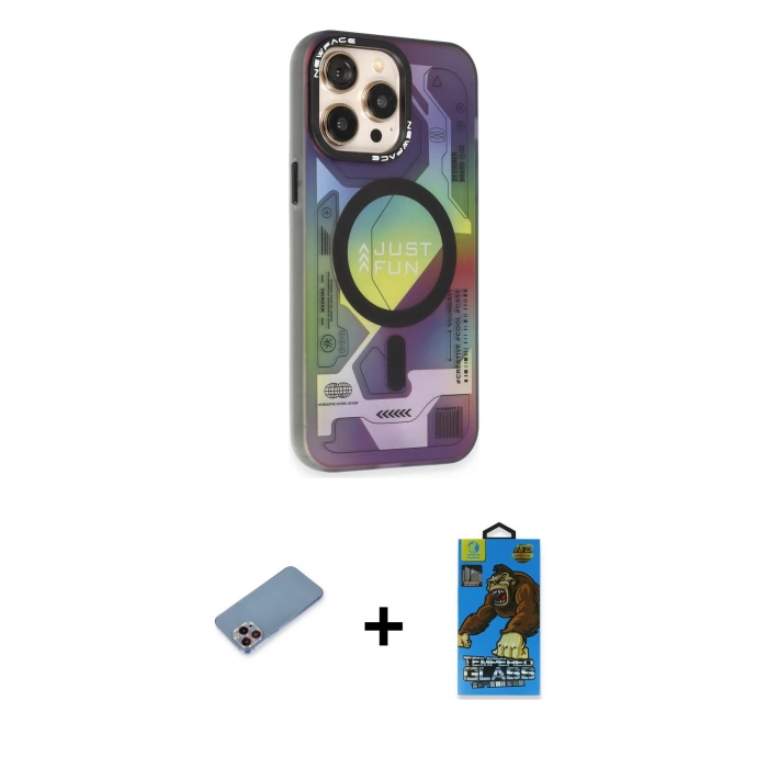 MARSİLYAN™- iPhone 13 Pro Max Kılıf Siluet Modern Koleksiyonu - Siyah 18D Cam Ekran Koruyucu + Shine Kamera Lens Koruma Cam - PE