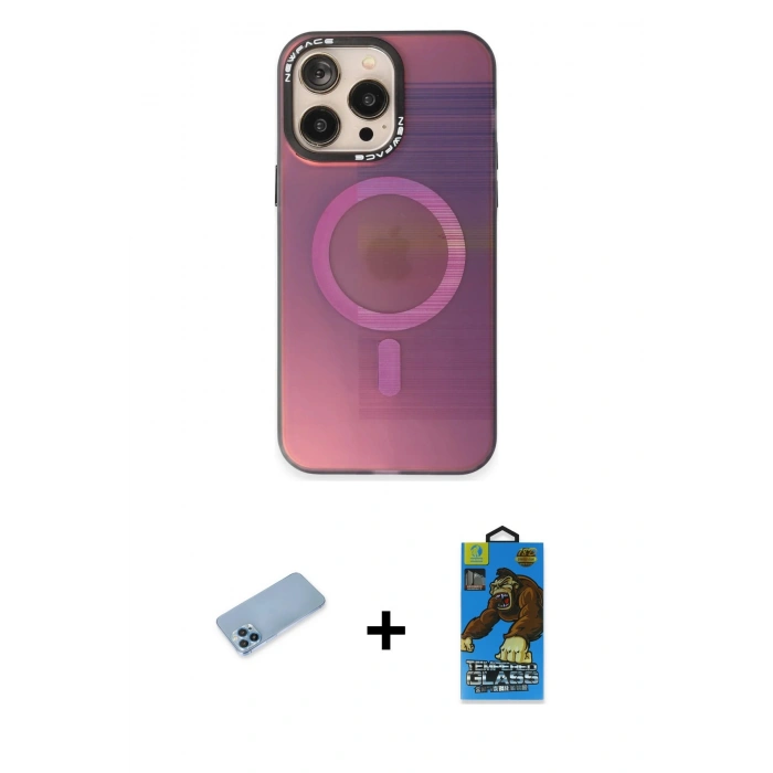 MARSİLYAN™- iPhone 13 Pro Max Kılıf Siluet Modern Koleksiyonu - Siyah 18D Cam Ekran Koruyucu + Shine Kamera Lens Koruma Cam - MI