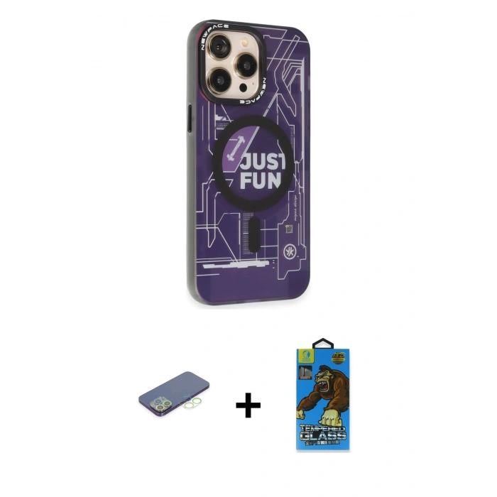 MARSİLYAN™- iPhone 13 Pro Max Kılıf Siluet Modern Koleksiyonu - Siyah 18D Cam Ekran Koruyucu + Yeşil Renkli Kamera Lens Koruma Cam