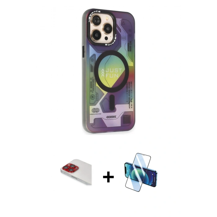 MARSİLYAN™- iPhone 13 Pro Max Kılıf Siluet Modern Koleksiyonu - Siyah 3D Antistatik Cam Ekran Koruyucu + Pers Alüminyum Kamera Lens - KI