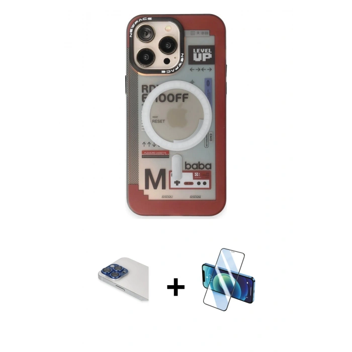 MARSİLYAN™- iPhone 13 Pro Max Kılıf Siluet Modern Koleksiyonu - Siyah 3D Antistatik Cam Ekran Koruyucu + Pers Alüminyum Kamera Lens - LT