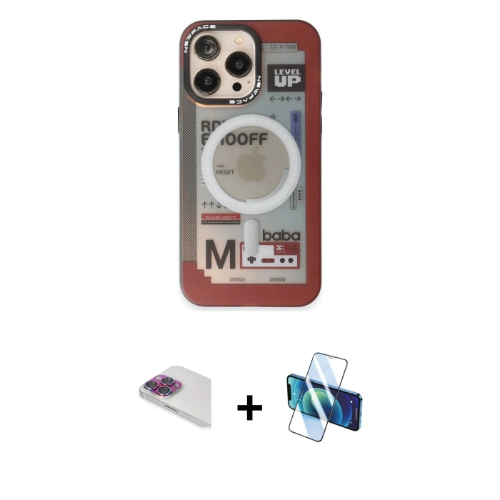 MARSİLYAN™- iPhone 13 Pro Max Kılıf Siluet Modern Koleksiyonu - Siyah 3D Antistatik Cam Ekran Koruyucu + Pers Alüminyum Kamera Lens - GI