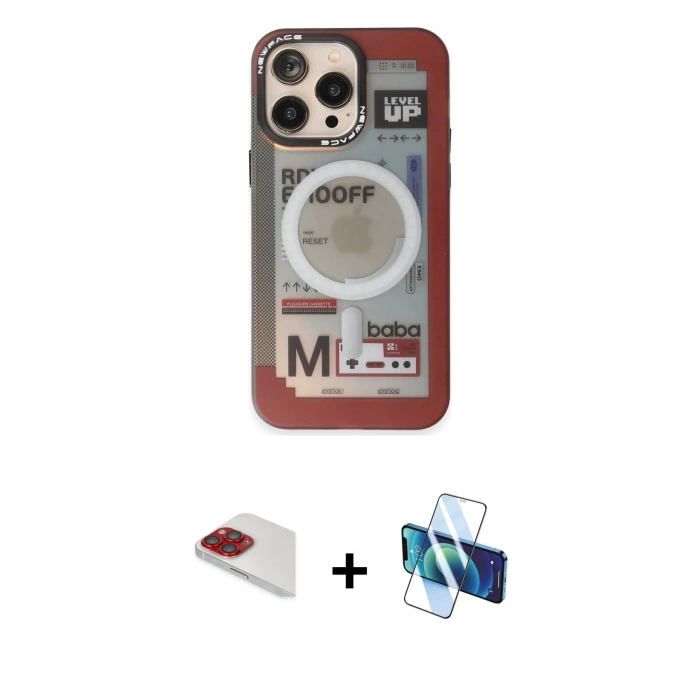 MARSİLYAN™- iPhone 13 Pro Max Kılıf Siluet Modern Koleksiyonu - Siyah 3D Antistatik Cam Ekran Koruyucu + Pers Alüminyum Kamera Lens - KI